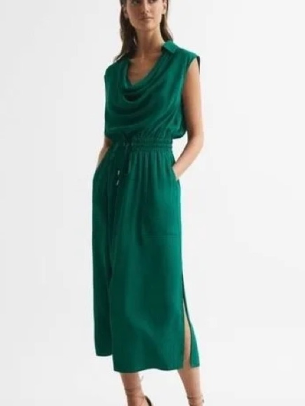 Reiss Tia Sleeveless Cowl Neck Midi Dress Size 4 Green